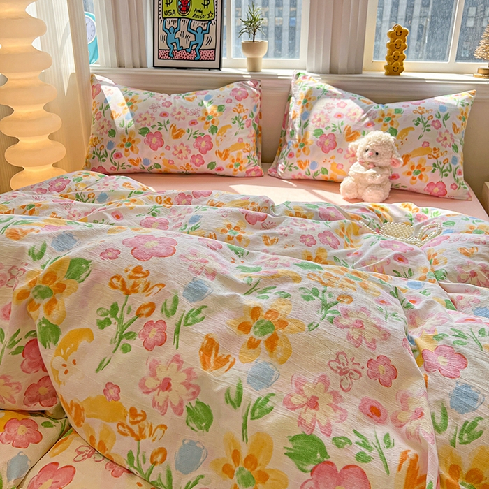 91家纺网 家纺一手货源 找家纺 花伞家居 2026新款印花皱皱双层纱四件套含买家秀-系列二 风传花信