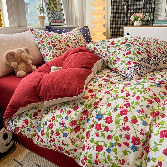 91家纺网 家纺一手货源 找家纺 花伞家居 2026新款印花皱皱双层纱四件套含买家秀-系列二 蕾丝碎花