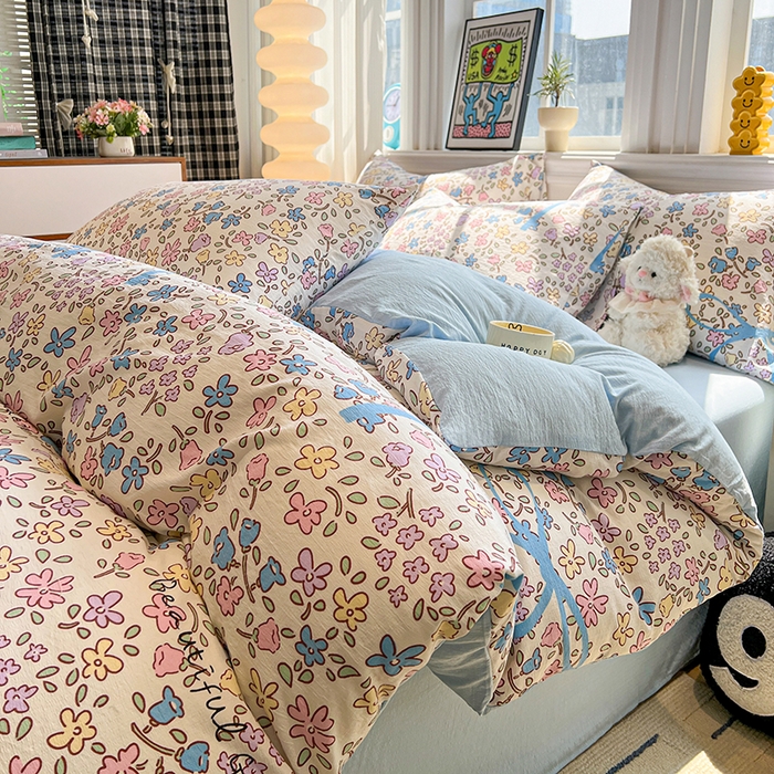 91家纺网 家纺一手货源 找家纺 花伞家居 2026新款印花皱皱双层纱四件套含买家秀-系列二 美丽花园