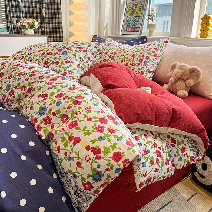 91家纺网 家纺一手货源 找家纺 花伞家居 2026新款印花皱皱双层纱四件套含买家秀-系列二 蕾丝碎花