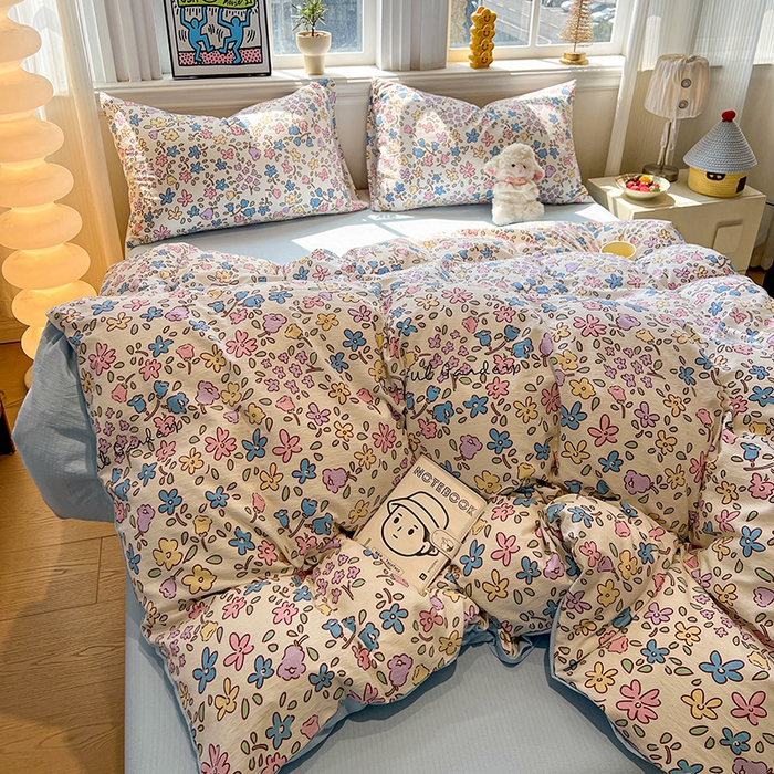 91家纺网 家纺一手货源 找家纺 花伞家居 2026新款印花皱皱双层纱四件套含买家秀-系列二 美丽花园