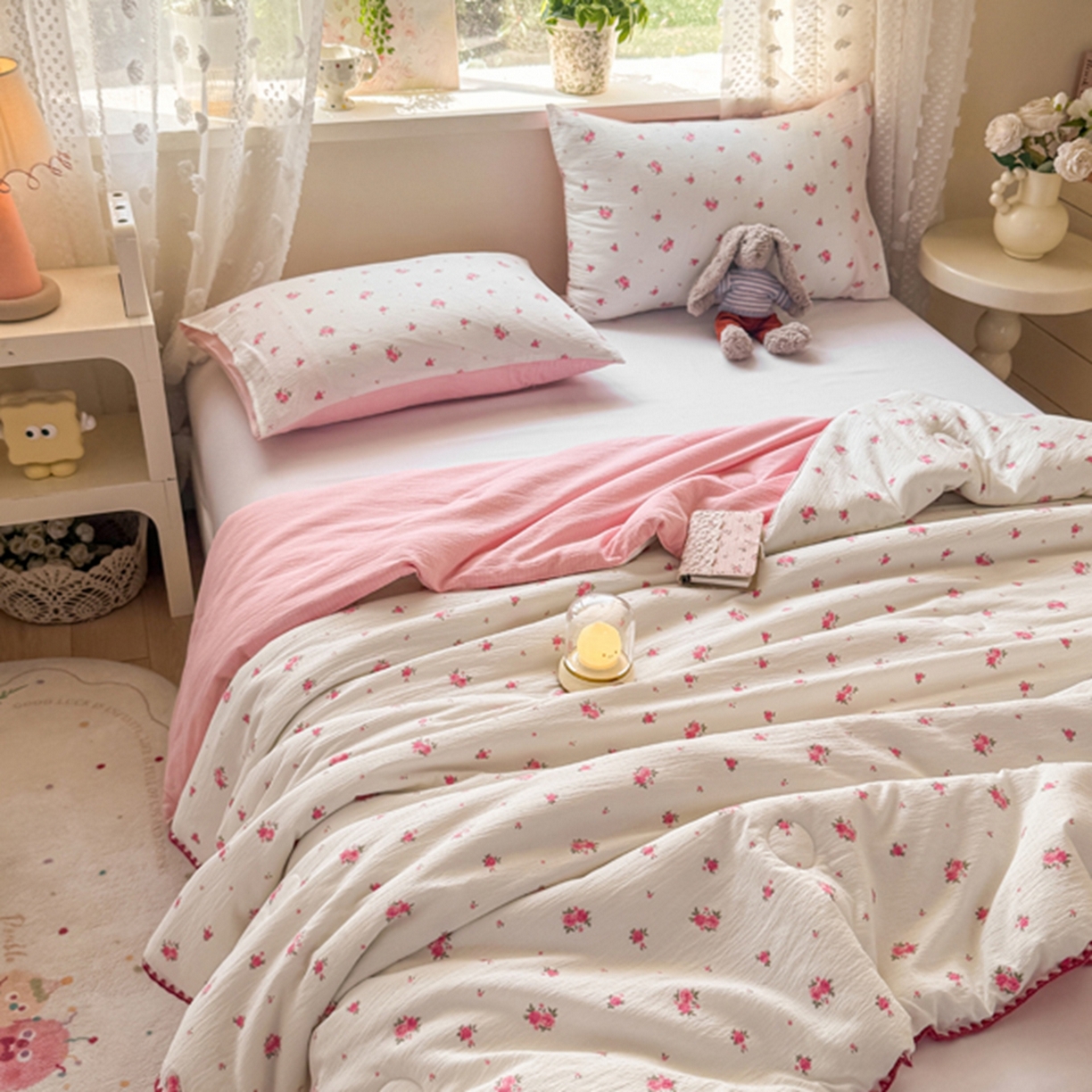 91家纺网 家纺一手货源 找家纺 （总）雅蔓依家纺 2026春夏新款三角针贝壳边木棉云感双层纱棉花夏被夏凉被空调被