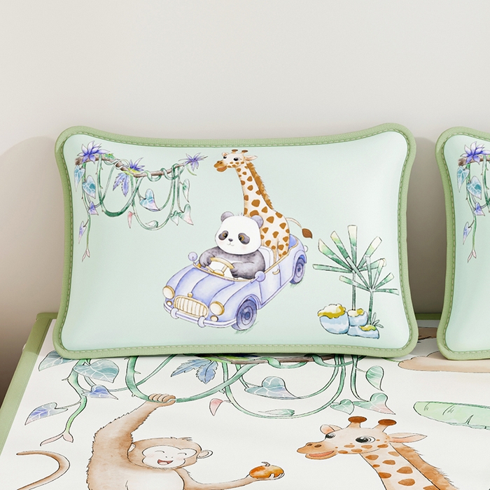 91家纺网 家纺一手货源 找家纺 家品罗兰 2026新款小冰皮卡通冰丝枕套 动物乐园