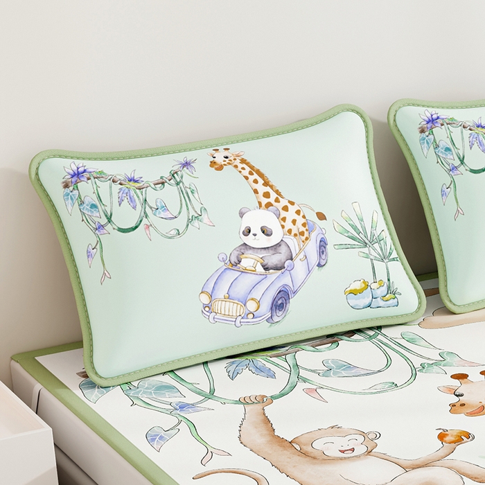 91家纺网 家纺一手货源 找家纺 家品罗兰 2026新款小冰皮卡通冰丝枕套 动物乐园