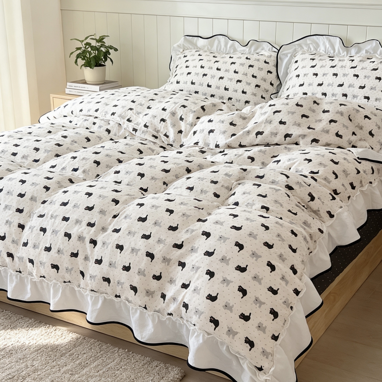 91家纺网 家纺一手货源 找家纺 荣轩家居 2026春夏新款韩式重工泡芙花边工艺款全棉纯棉双层纱四件套（铺床版）奥利奥