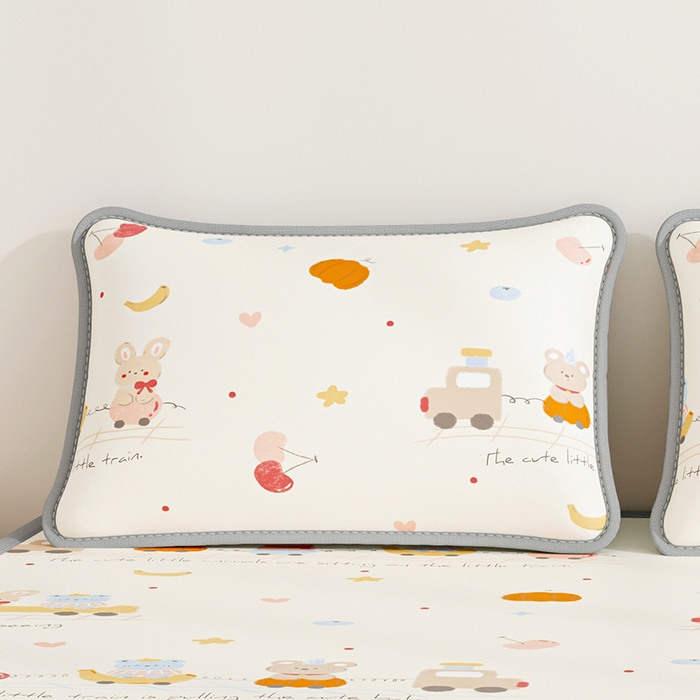 91家纺网 家纺一手货源 找家纺 家品罗兰 2026新款小冰皮卡通冰丝枕套 萌宝小火车