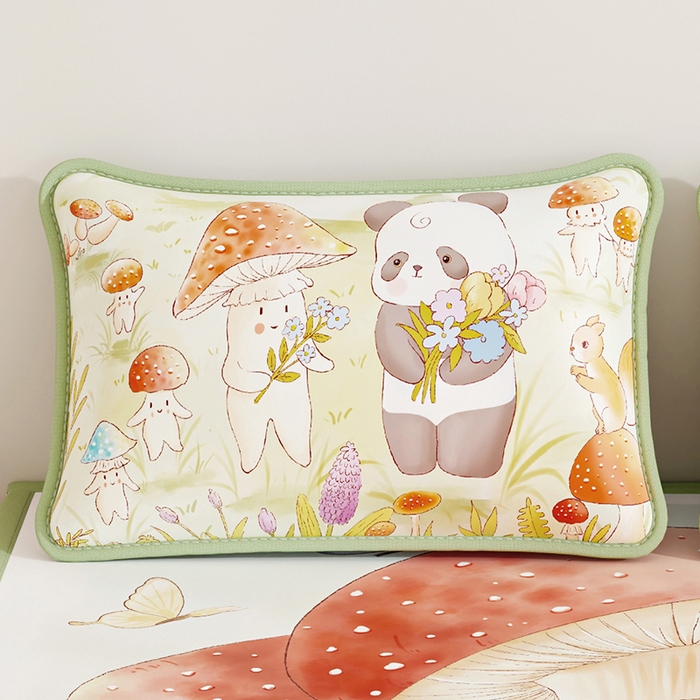 91家纺网 家纺一手货源 找家纺 家品罗兰 2026新款小冰皮卡通冰丝枕套 蘑菇城堡