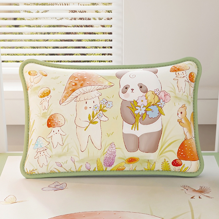 91家纺网 家纺一手货源 找家纺 家品罗兰 2026新款小冰皮卡通冰丝枕套 蘑菇城堡