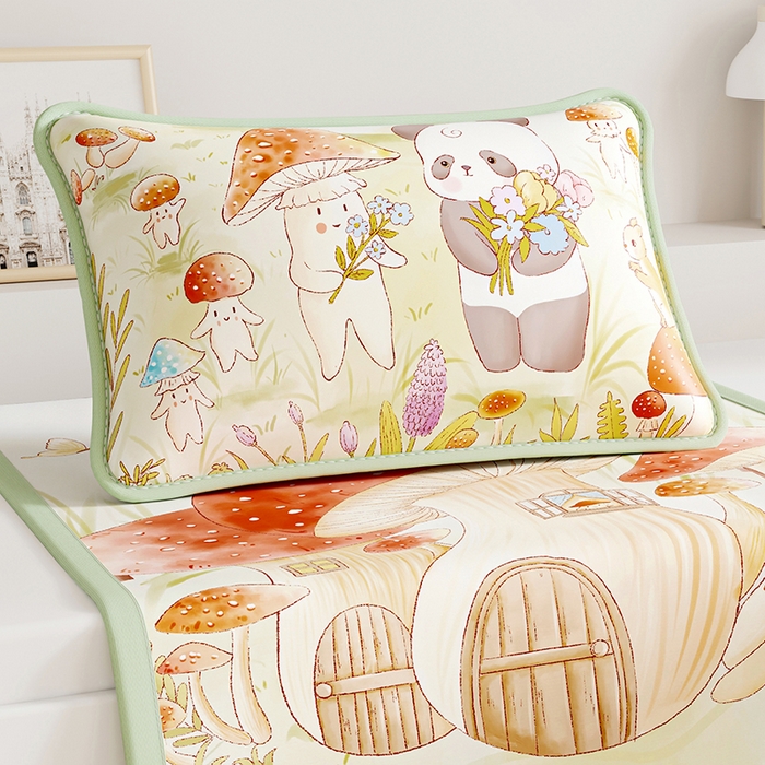 91家纺网 家纺一手货源 找家纺 家品罗兰 2026新款小冰皮卡通冰丝枕套 蘑菇城堡