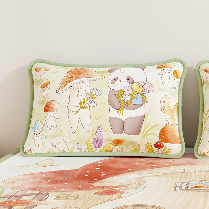 91家纺网 家纺一手货源 找家纺 家品罗兰 2026新款小冰皮卡通冰丝枕套 蘑菇城堡