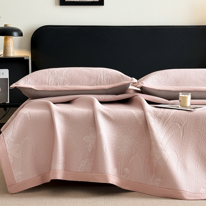 鑫琪莱家纺 2026新款提花浮雕凉豆豆凉感凉席床单款 蒲公英粉