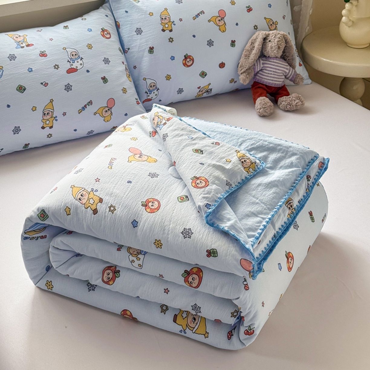 91家纺网 家纺一手货源 找家纺 （总）雅蔓依家纺 2026春夏新款三角针贝壳边木棉云感双层纱棉花夏被夏凉被空调被