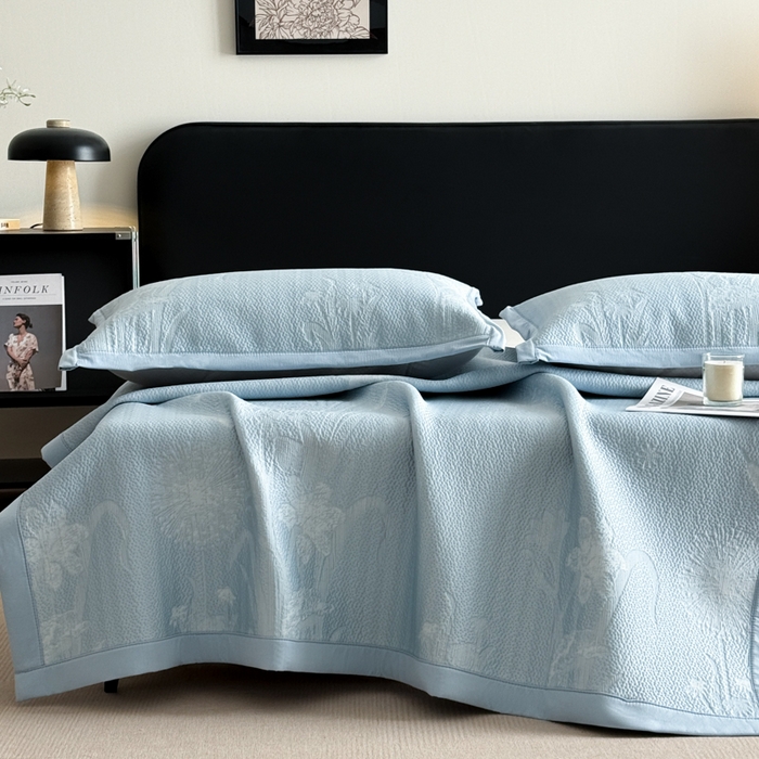 鑫琪莱家纺 2026新款提花浮雕凉豆豆凉感凉席床单款 蒲公英蓝