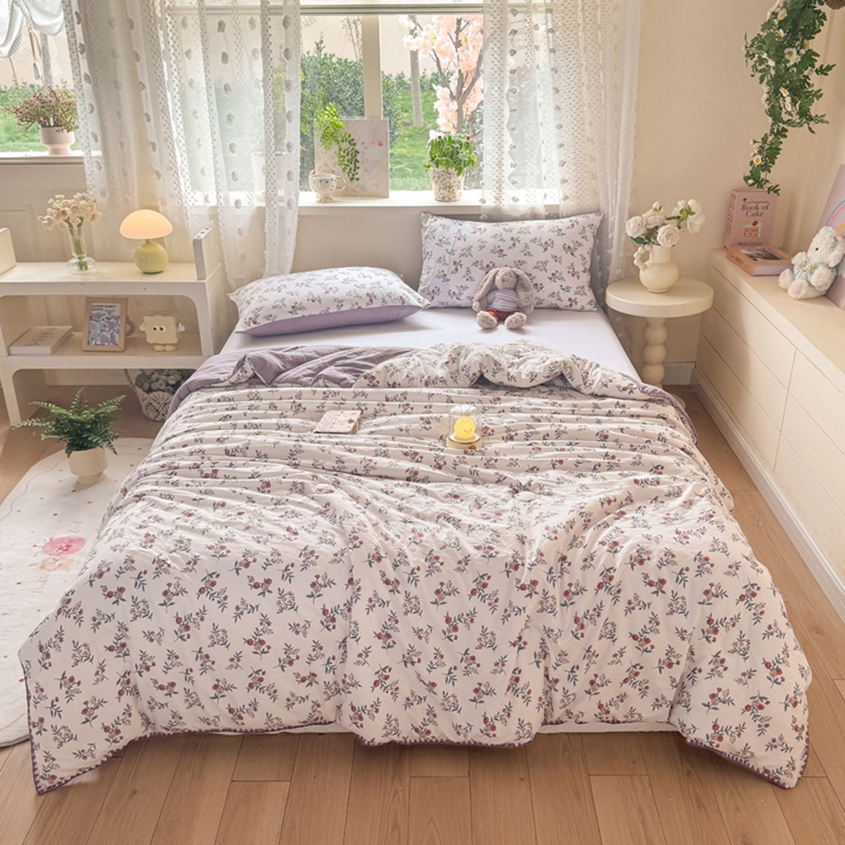 91家纺网 家纺一手货源 找家纺 雅蔓依家纺 2026春夏新款三角针贝壳边木棉云感双层纱棉花夏被夏凉被空调被 繁花