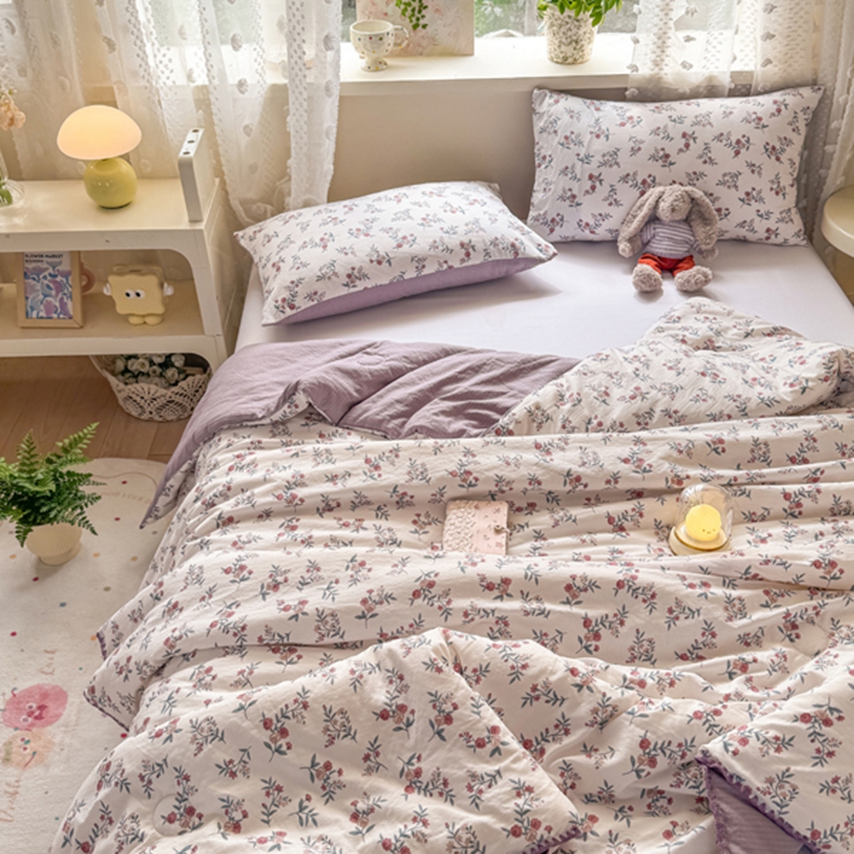 91家纺网 家纺一手货源 找家纺 雅蔓依家纺 2026春夏新款三角针贝壳边木棉云感双层纱棉花夏被夏凉被空调被 繁花