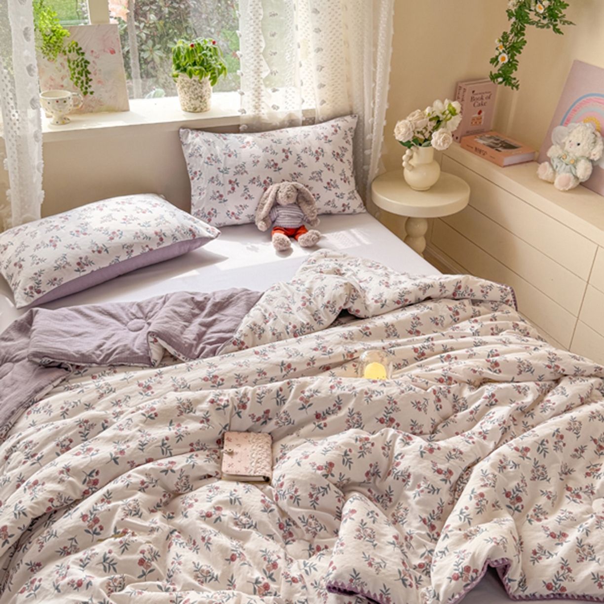 91家纺网 家纺一手货源 找家纺 雅蔓依家纺 2026春夏新款三角针贝壳边木棉云感双层纱棉花夏被夏凉被空调被 繁花