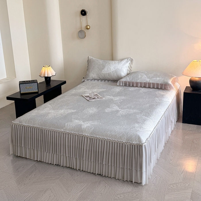 91家纺网 家纺一手货源 找家纺 （总）诺梵家纺 2026新款冰豆豆PE高分子凉感双层床裙款凉席