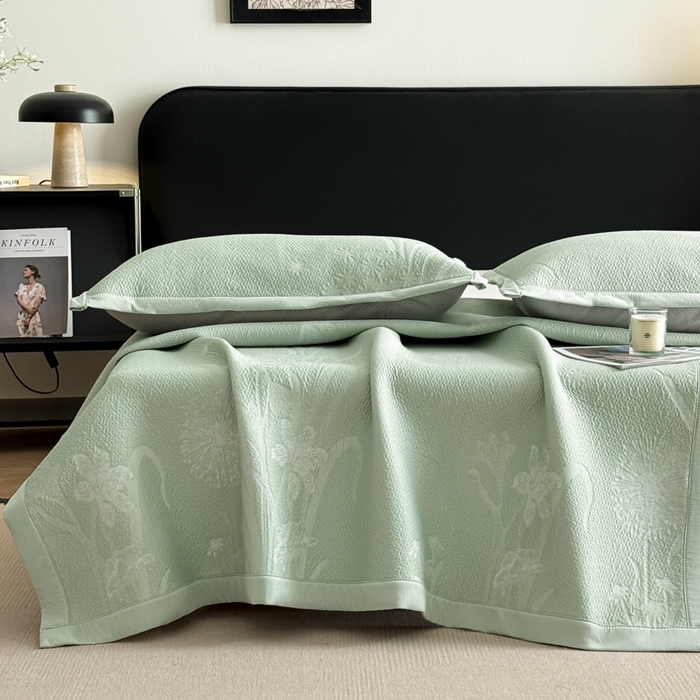 鑫琪莱家纺 2026新款提花浮雕凉豆豆凉感凉席床单款 蒲公英绿