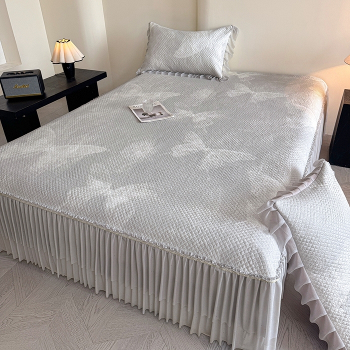 91家纺网 家纺一手货源 找家纺 （总）诺梵家纺 2026新款冰豆豆PE高分子凉感双层床裙款凉席