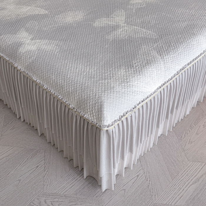 91家纺网 家纺一手货源 找家纺 诺梵家纺 2026新款冰豆豆PE高分子凉感双层床裙款凉席 蝶影-灰