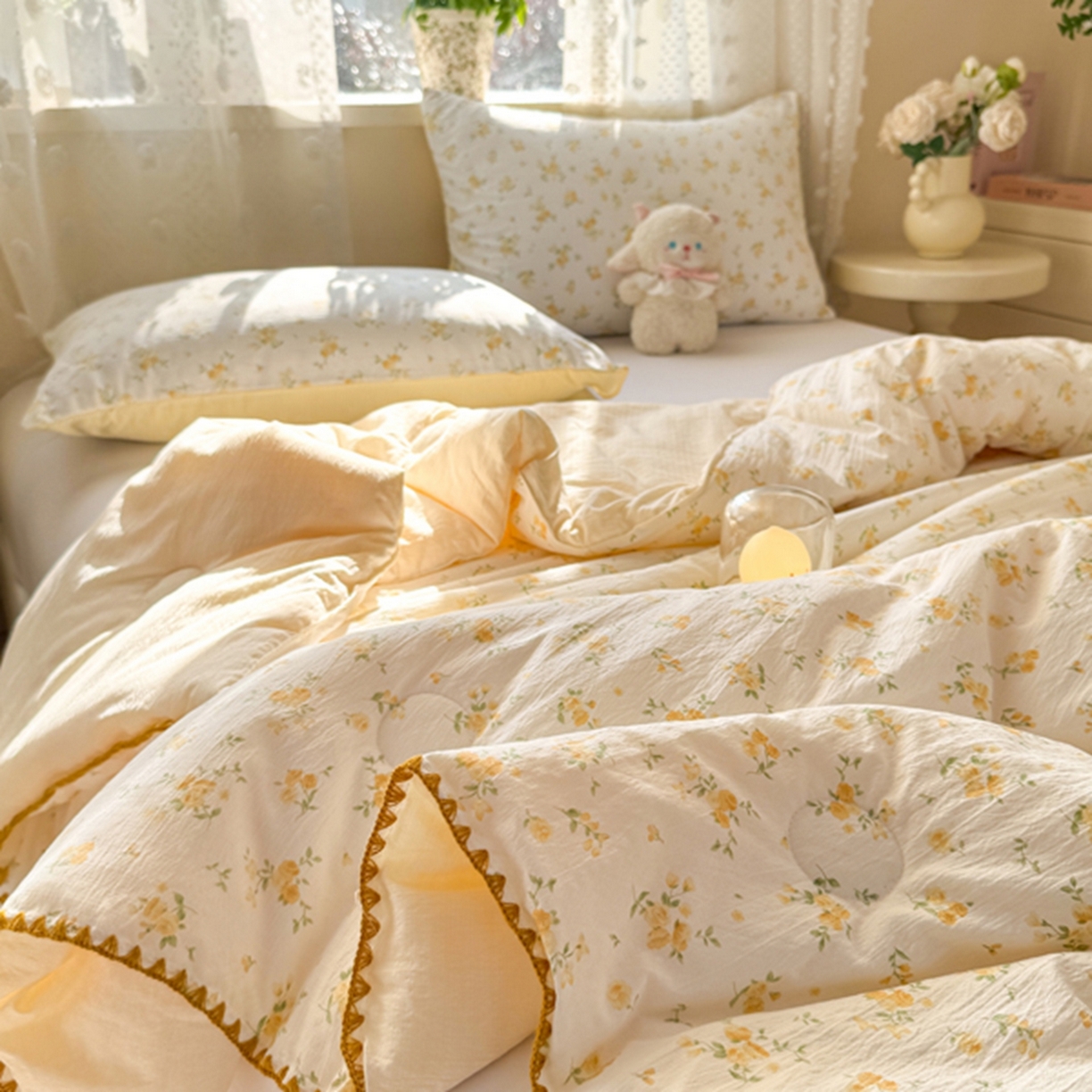 91家纺网 家纺一手货源 找家纺 雅蔓依家纺 2026春夏新款三角针贝壳边木棉云感双层纱棉花夏被夏凉被空调被 梨花落