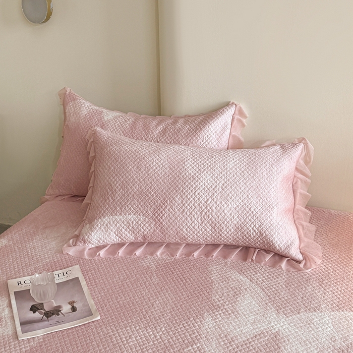 91家纺网 家纺一手货源 找家纺 诺梵家纺 2026新款冰豆豆PE高分子凉感双层床裙款凉席 蝶影-粉