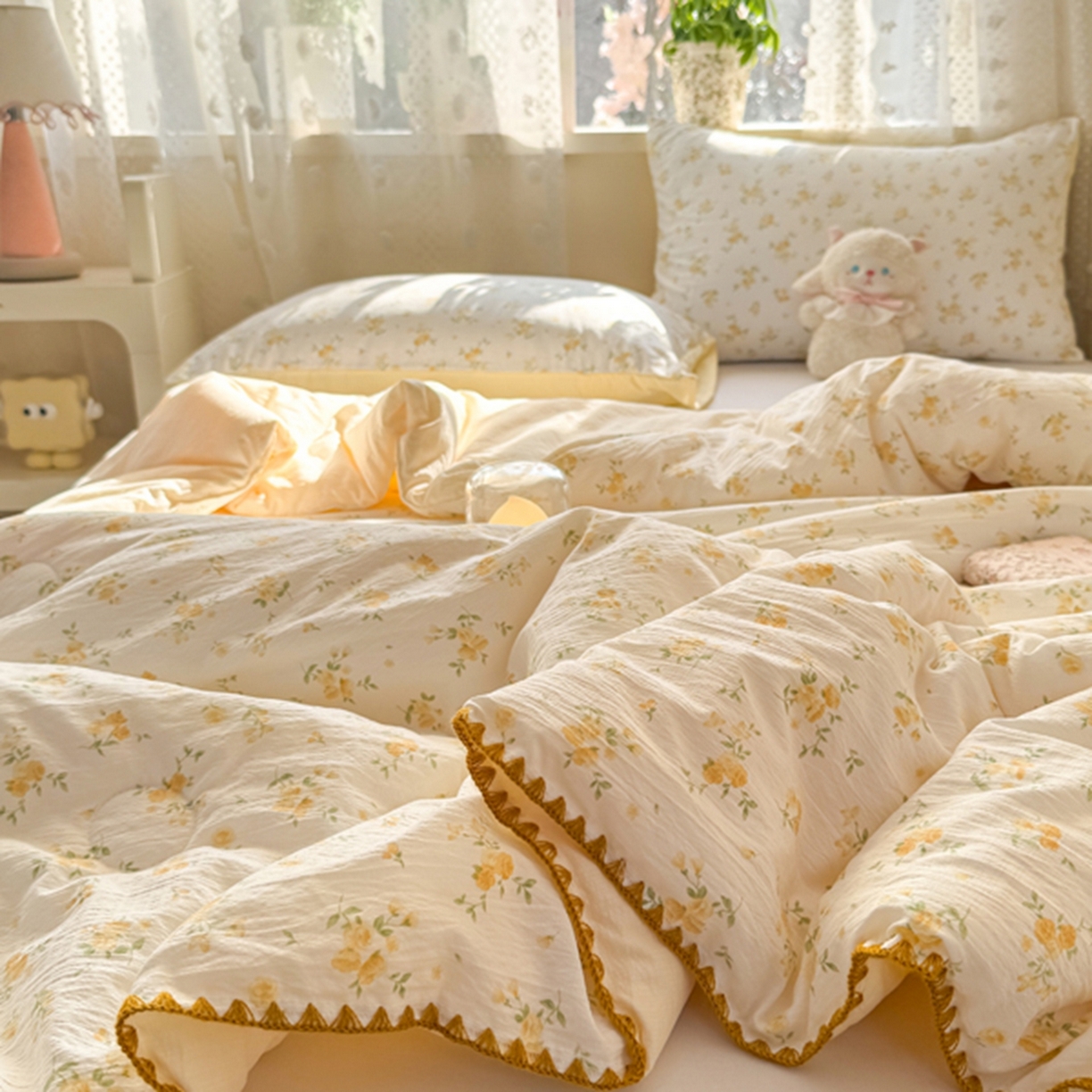 91家纺网 家纺一手货源 找家纺 雅蔓依家纺 2026春夏新款三角针贝壳边木棉云感双层纱棉花夏被夏凉被空调被 梨花落