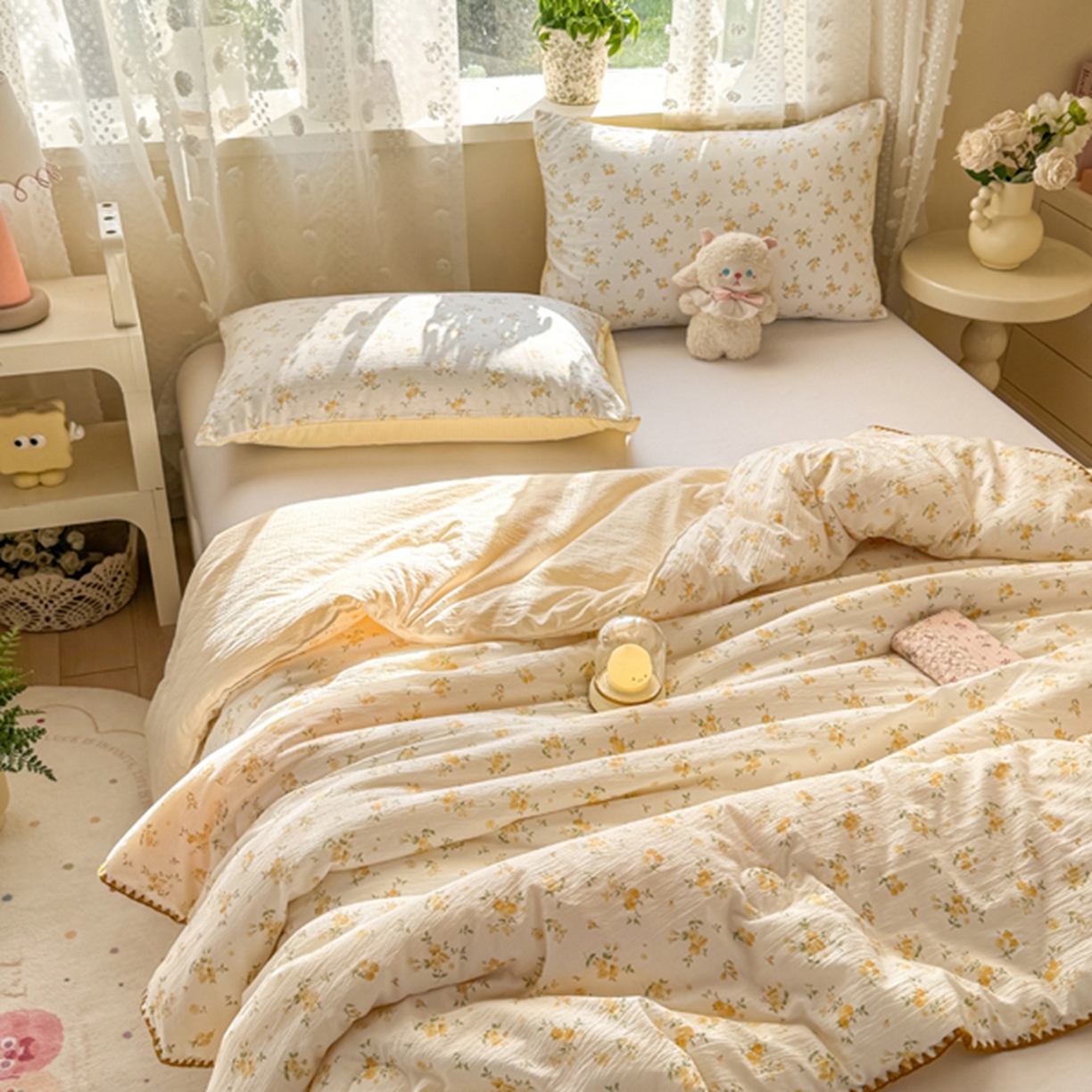 91家纺网 家纺一手货源 找家纺 雅蔓依家纺 2026春夏新款三角针贝壳边木棉云感双层纱棉花夏被夏凉被空调被 梨花落