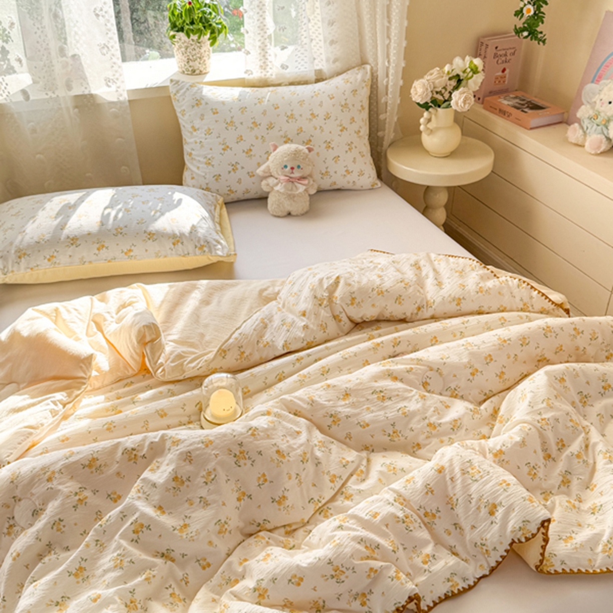 91家纺网 家纺一手货源 找家纺 雅蔓依家纺 2026春夏新款三角针贝壳边木棉云感双层纱棉花夏被夏凉被空调被 梨花落