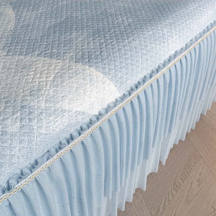 91家纺网 家纺一手货源 找家纺 诺梵家纺 2026新款冰豆豆PE高分子凉感双层床裙款凉席 蝶影-蓝