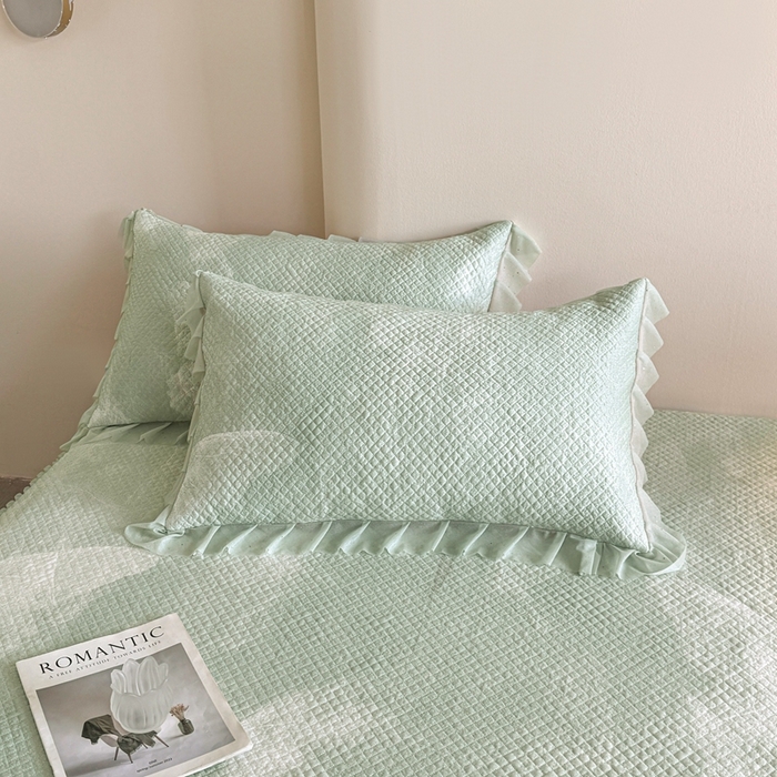 91家纺网 家纺一手货源 找家纺 诺梵家纺 2026新款冰豆豆PE高分子凉感双层床裙款凉席 蝶影-绿