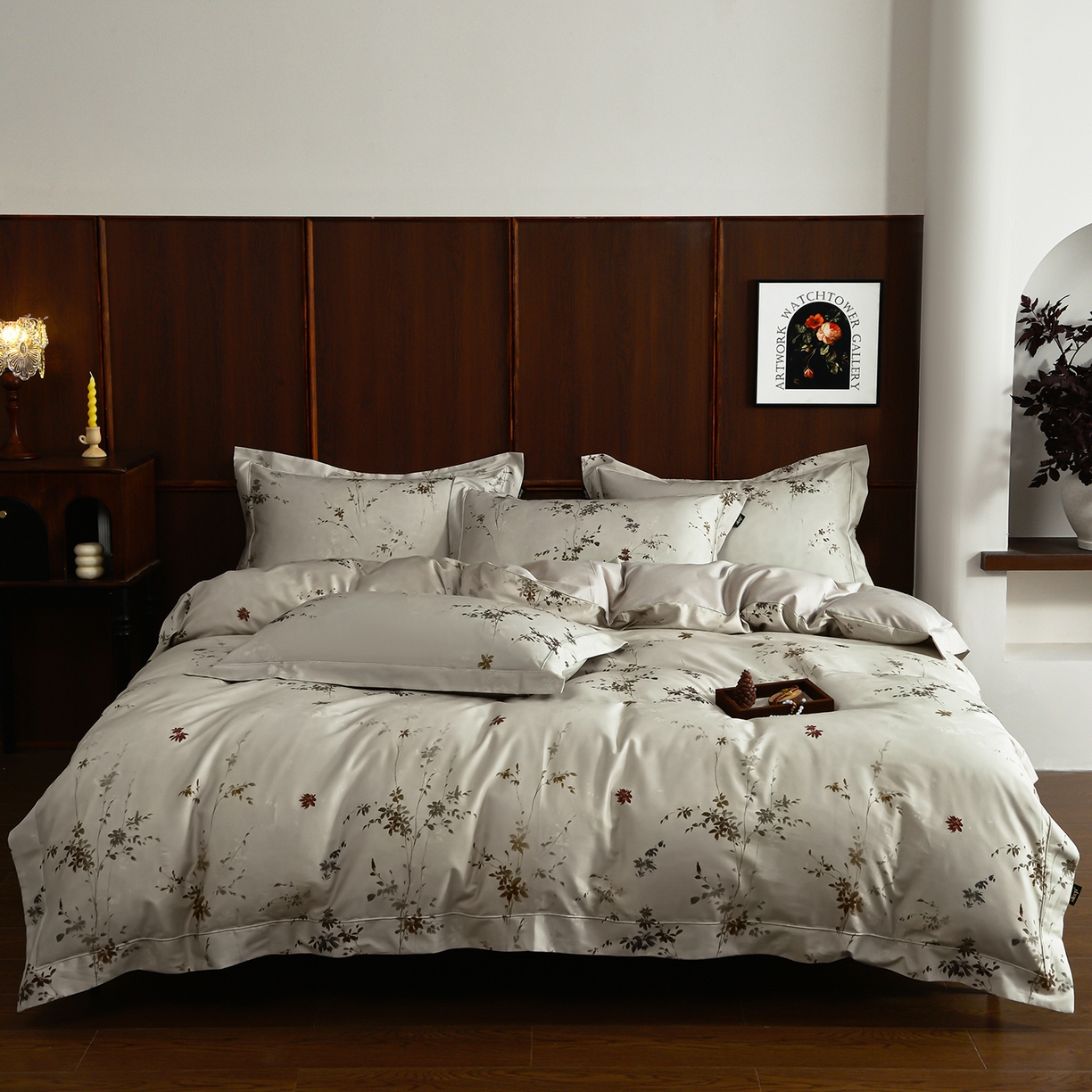 91家纺网 家纺一手货源 找家纺 金昱纺 2026新款全棉纯棉双层纱印花四件套 花纷飞-紫