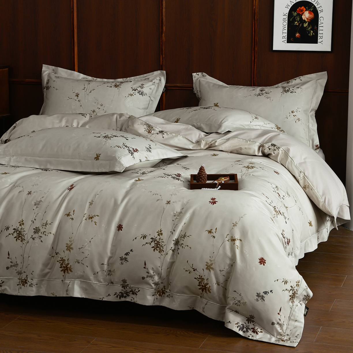 91家纺网 家纺一手货源 找家纺 （总）金昱纺 2026新款全棉50S长绒棉数码印花宽边埋绳款四件套（带精美礼盒包装）