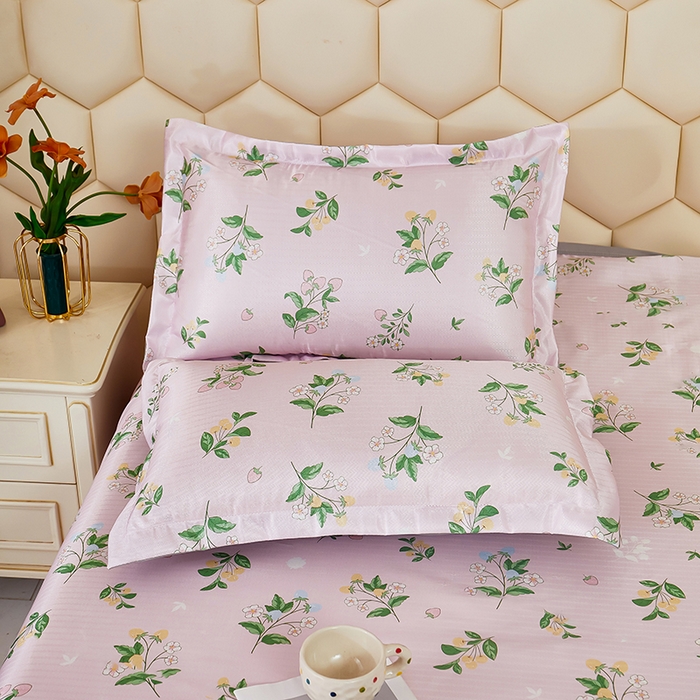 91家纺网 家纺一手货源 找家纺 星窝家纺 2026新款直播电商优选可机洗斜纹提花冰丝凉席三件套 暖心花朵