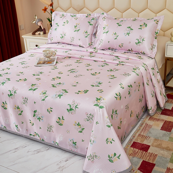 91家纺网 家纺一手货源 找家纺 星窝家纺 2026新款直播电商优选可机洗斜纹提花冰丝凉席三件套 暖心花朵