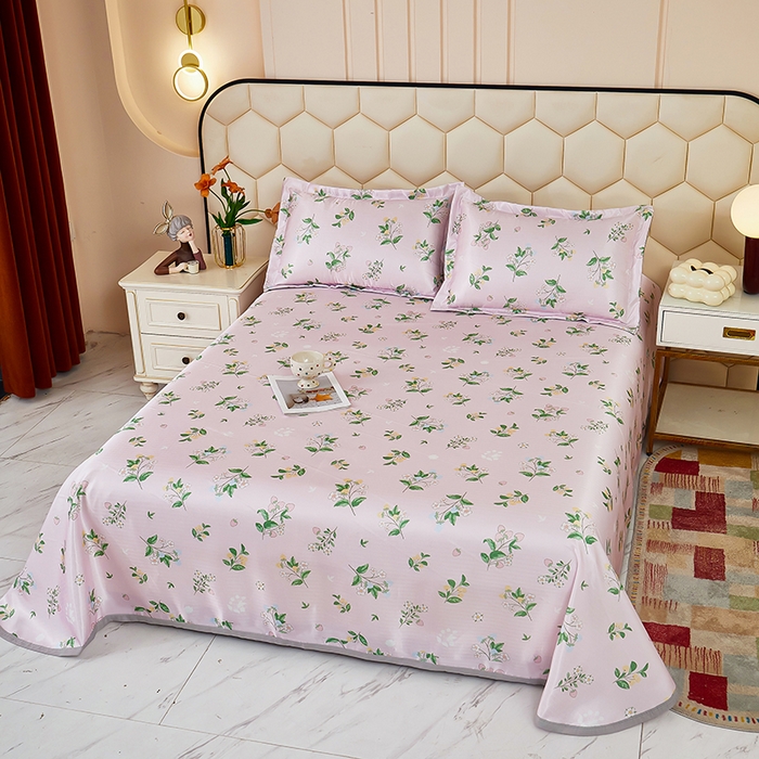 91家纺网 家纺一手货源 找家纺 星窝家纺 2026新款直播电商优选可机洗斜纹提花冰丝凉席三件套 暖心花朵