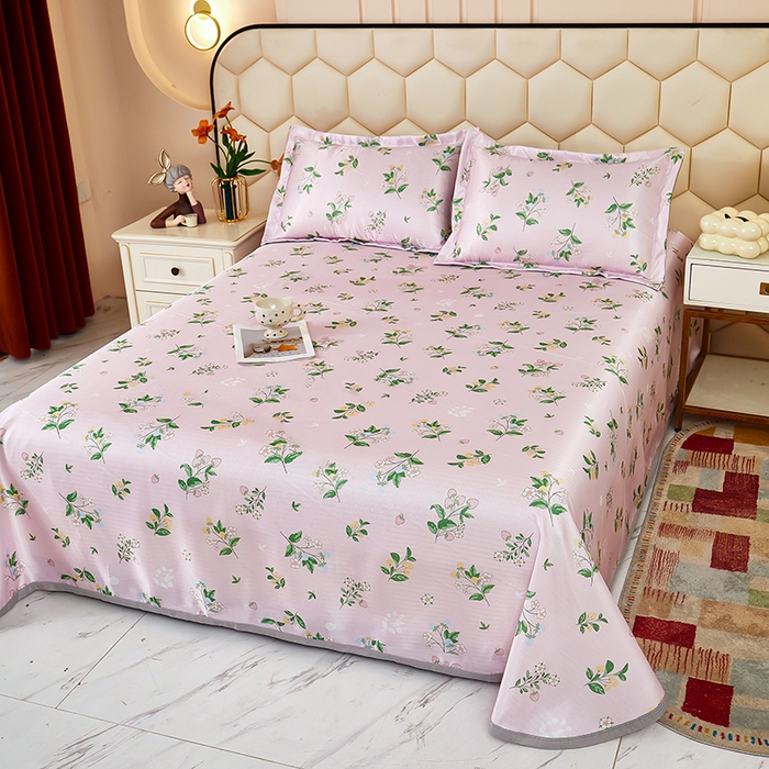 91家纺网 家纺一手货源 找家纺 星窝家纺 2026新款直播电商优选可机洗斜纹提花冰丝凉席三件套 暖心花朵