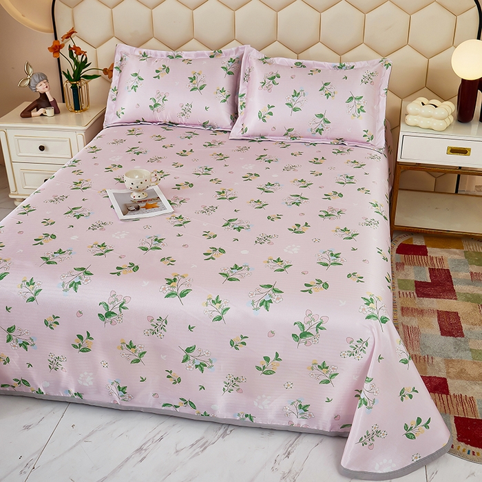 91家纺网 家纺一手货源 找家纺 星窝家纺 2026新款直播电商优选可机洗斜纹提花冰丝凉席三件套 暖心花朵