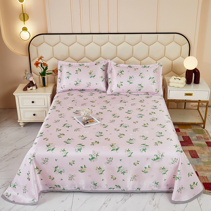 星窝家纺 2026新款直播电商优选可机洗斜纹提花冰丝凉席三件套 暖心花朵