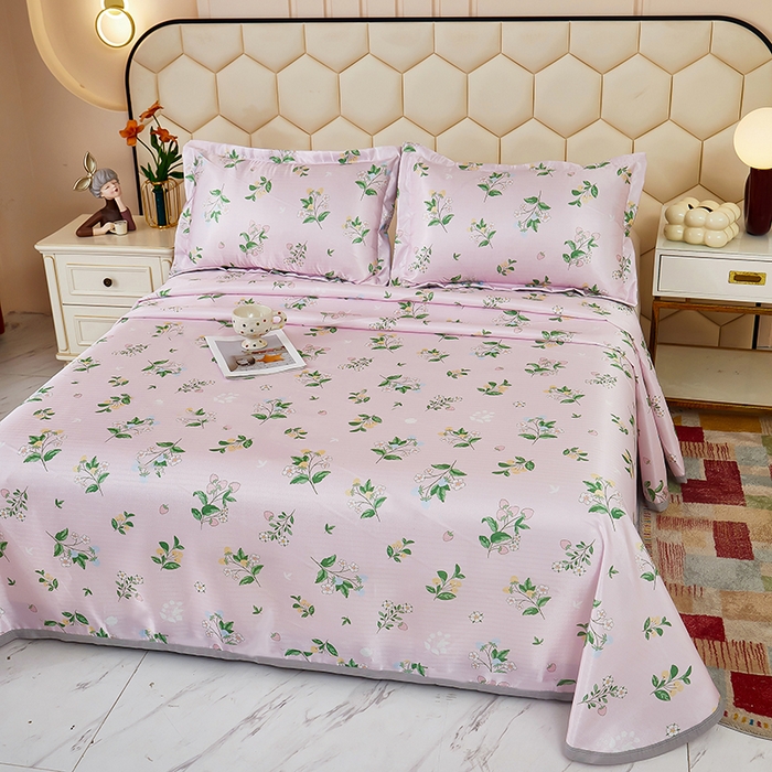 91家纺网 家纺一手货源 找家纺 星窝家纺 2026新款直播电商优选可机洗斜纹提花冰丝凉席三件套 暖心花朵