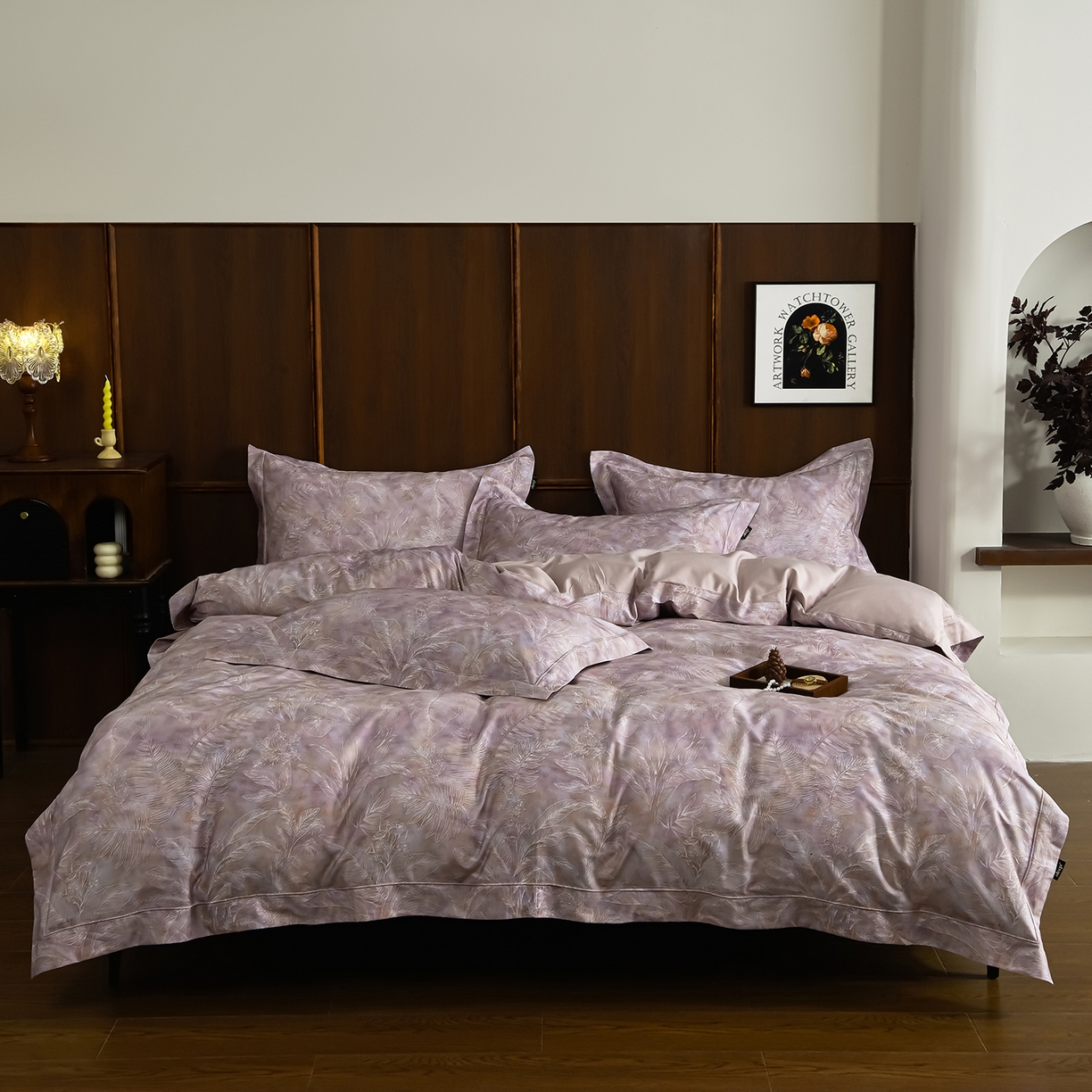 91家纺网 家纺一手货源 找家纺 （总）金昱纺 2026新款全棉50S长绒棉数码印花宽边埋绳款四件套（带精美礼盒包装）