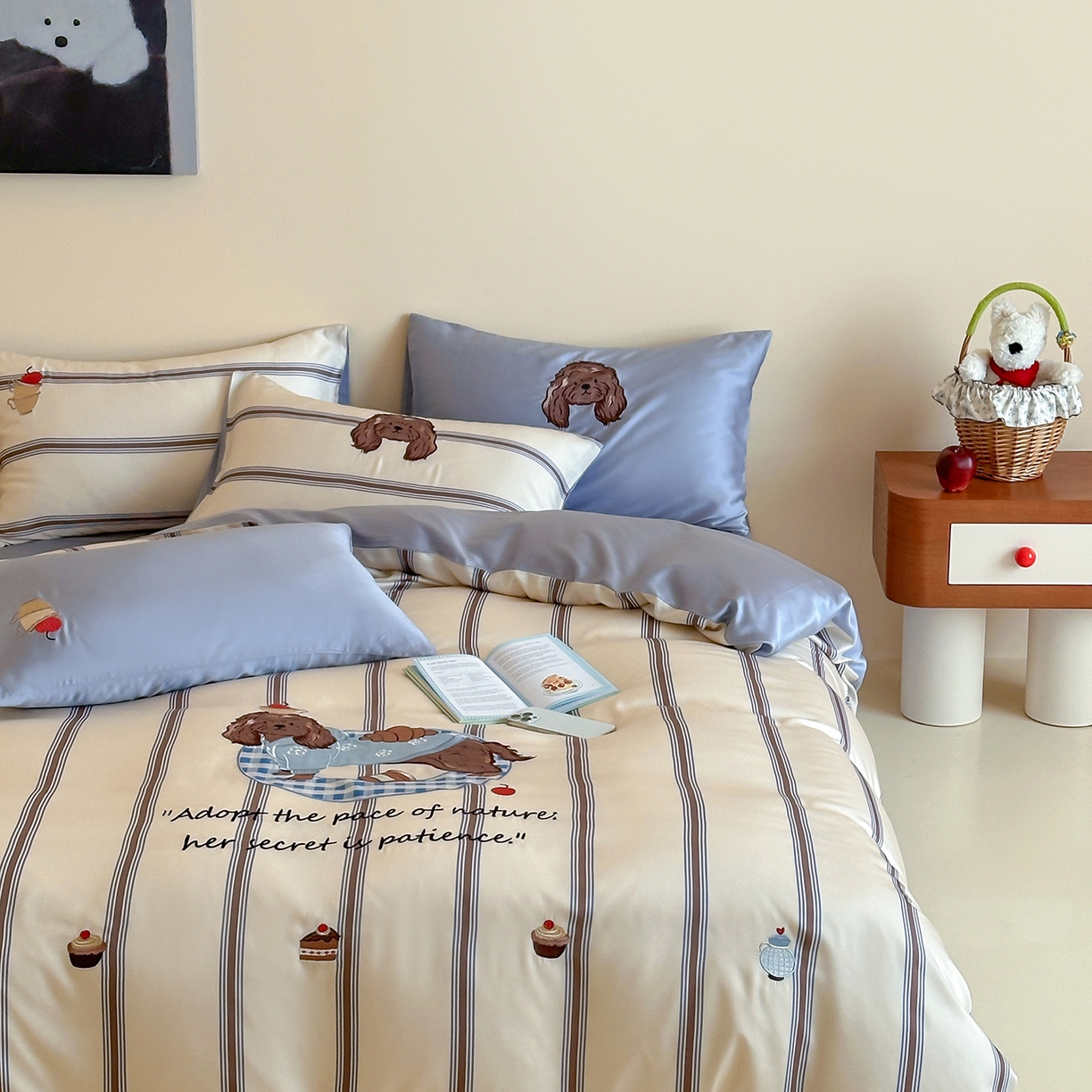 91家纺网 家纺一手货源 找家纺 （总）沐珩家纺 2026新款兰精60s数码条纹天丝绣花四件套