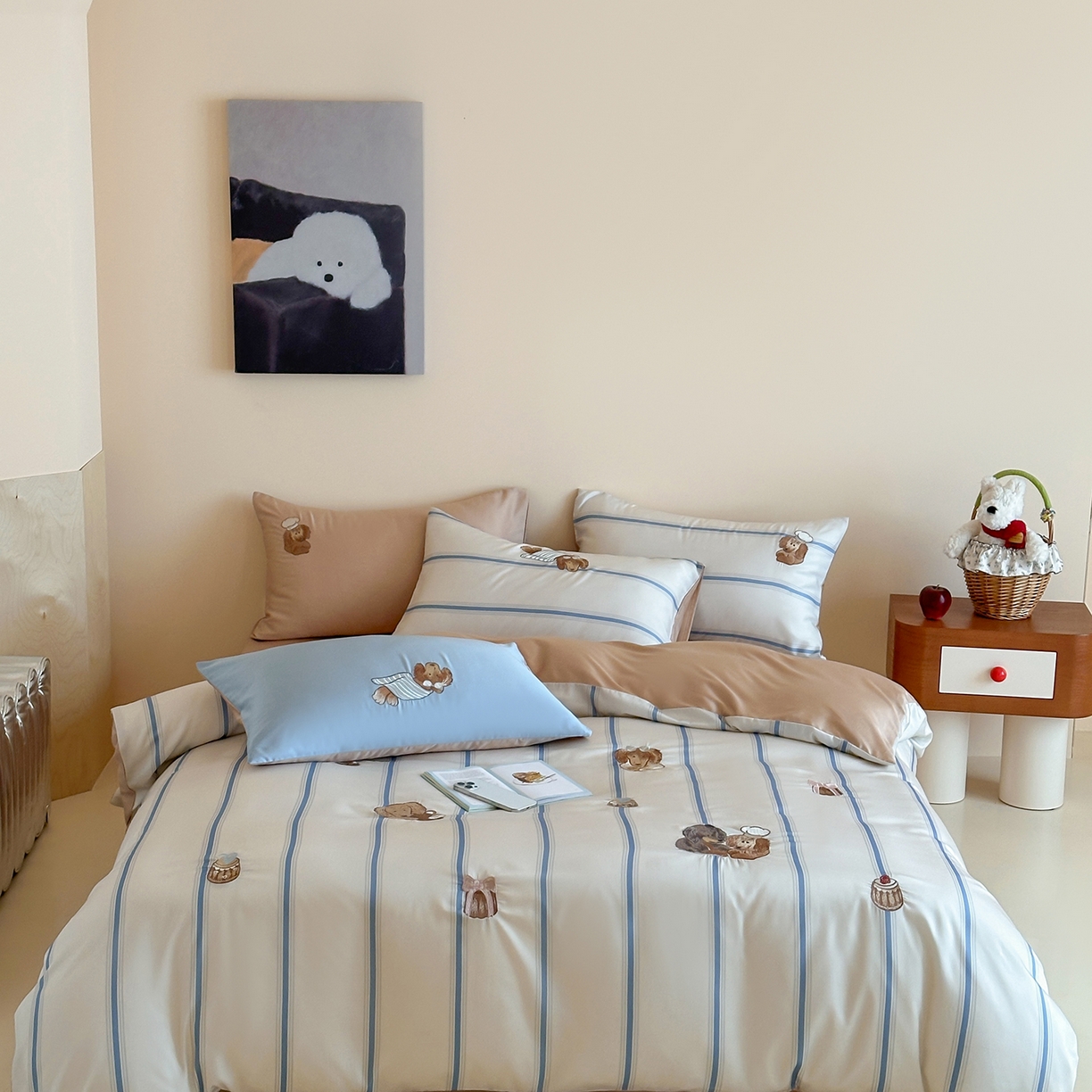 91家纺网 家纺一手货源 找家纺 （总）沐珩家纺 2026新款兰精60s数码条纹天丝绣花四件套