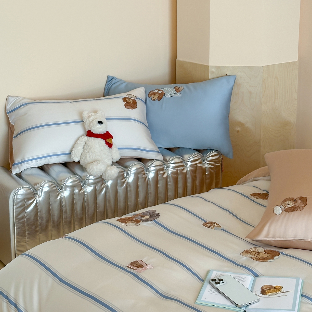 91家纺网 家纺一手货源 找家纺 （总）沐珩家纺 2026新款兰精60s数码条纹天丝绣花四件套