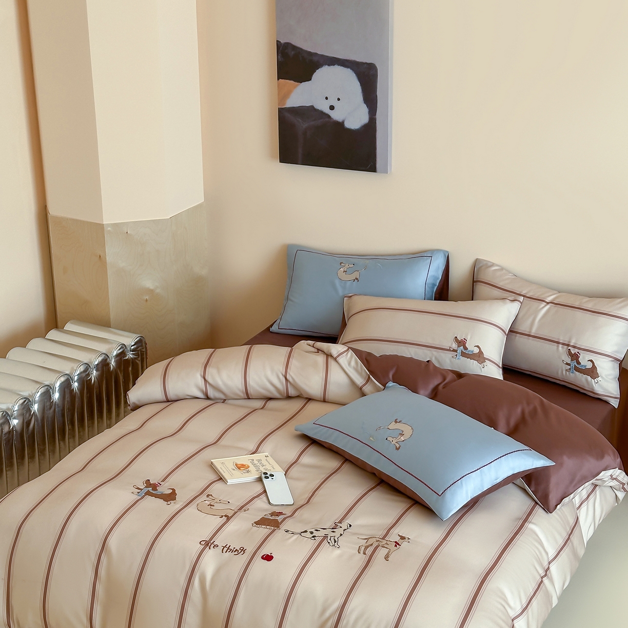 91家纺网 家纺一手货源 找家纺 沐珩家纺 2026新款兰精60s数码条纹天丝绣花四件套 布鲁克林