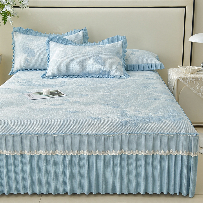 91家纺网 家纺一手货源 找家纺 （总）诺梵家纺 2026新款凉豆豆PE高分子凉感花边床裙凉席三件套