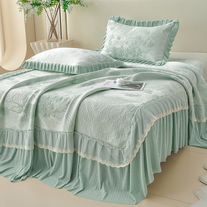 91家纺网 家纺一手货源 找家纺 （总）诺梵家纺 2026新款凉豆豆PE高分子凉感花边床裙凉席三件套