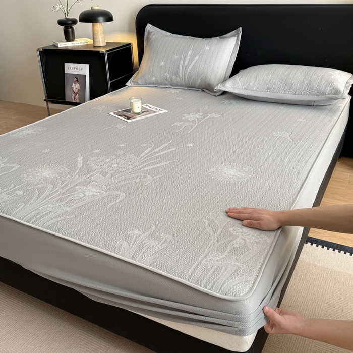 91家纺网 家纺一手货源 找家纺 （总）鑫琪莱家纺 2026新款提花浮雕凉豆豆凉感凉席床笠款