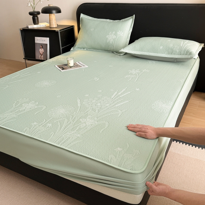 91家纺网 家纺一手货源 找家纺 （总）鑫琪莱家纺 2026新款提花浮雕凉豆豆凉感凉席床笠款