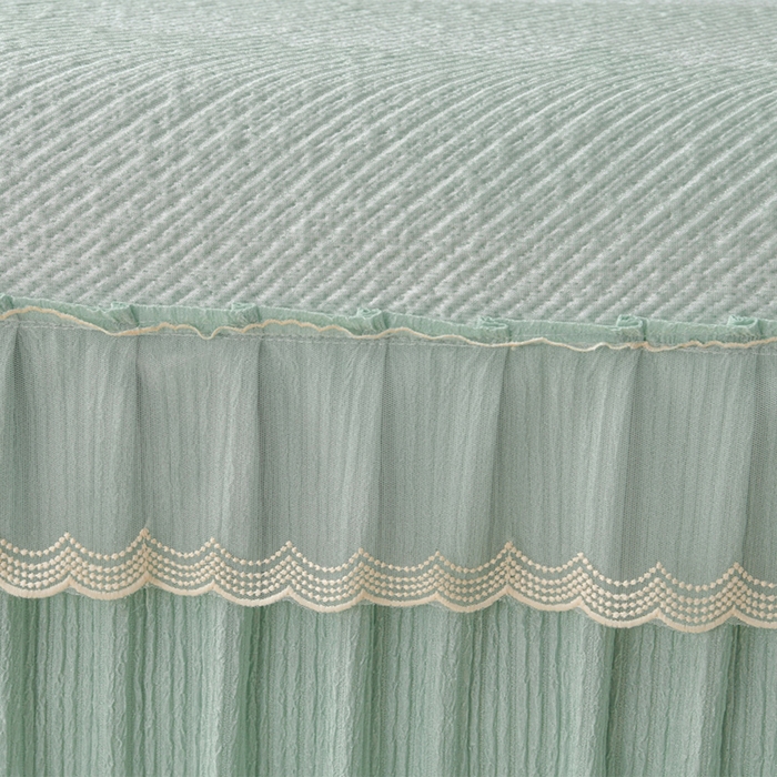 91家纺网 家纺一手货源 找家纺 诺梵家纺 2026新款凉豆豆PE高分子凉感花边床裙凉席三件套 见山-绿